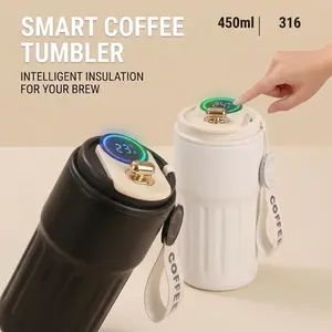 316 Stainless Steel Smart Temperature Display Tumbler with LED Screen, 450ml Portable Travel  and Drinking Cup, Narrow Mouth Coffee  with Temperature Sensor for Tea, Water and Coffee, Insulated Flask for Office, School, Travel and Camping meoky mug