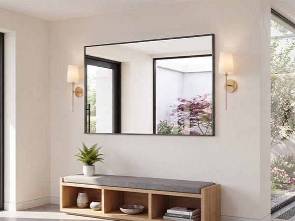 Sweetcrispy S - Bathroom Mirror for Wall, Rectangle Mirrors with Metal Frame, Modern Vanity Wall Mirror Decor for Entryway Hangs, Bathroom Living Room Horizontal or Vertical Sweetcrispy S - Bathroom Mirror for Wall, Rectangle Mirrors with Metal Frame, Modern Vanity Wall Mirror Decor for Entryway Hangs, Bathroom Living Room Horizontal or Vertical