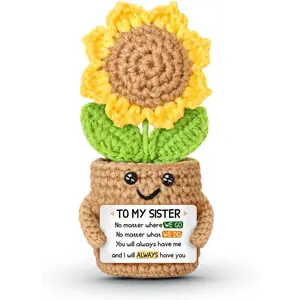 Home FurnishingsSister Gifts From Sisters Brother - Emotional Sunflower Crochet, Mothers Day Christmas Birthday Gifts For Sisters, Big Little Soul Sister Presents For Girls Women, Cute Positive Plant For Desk Decor