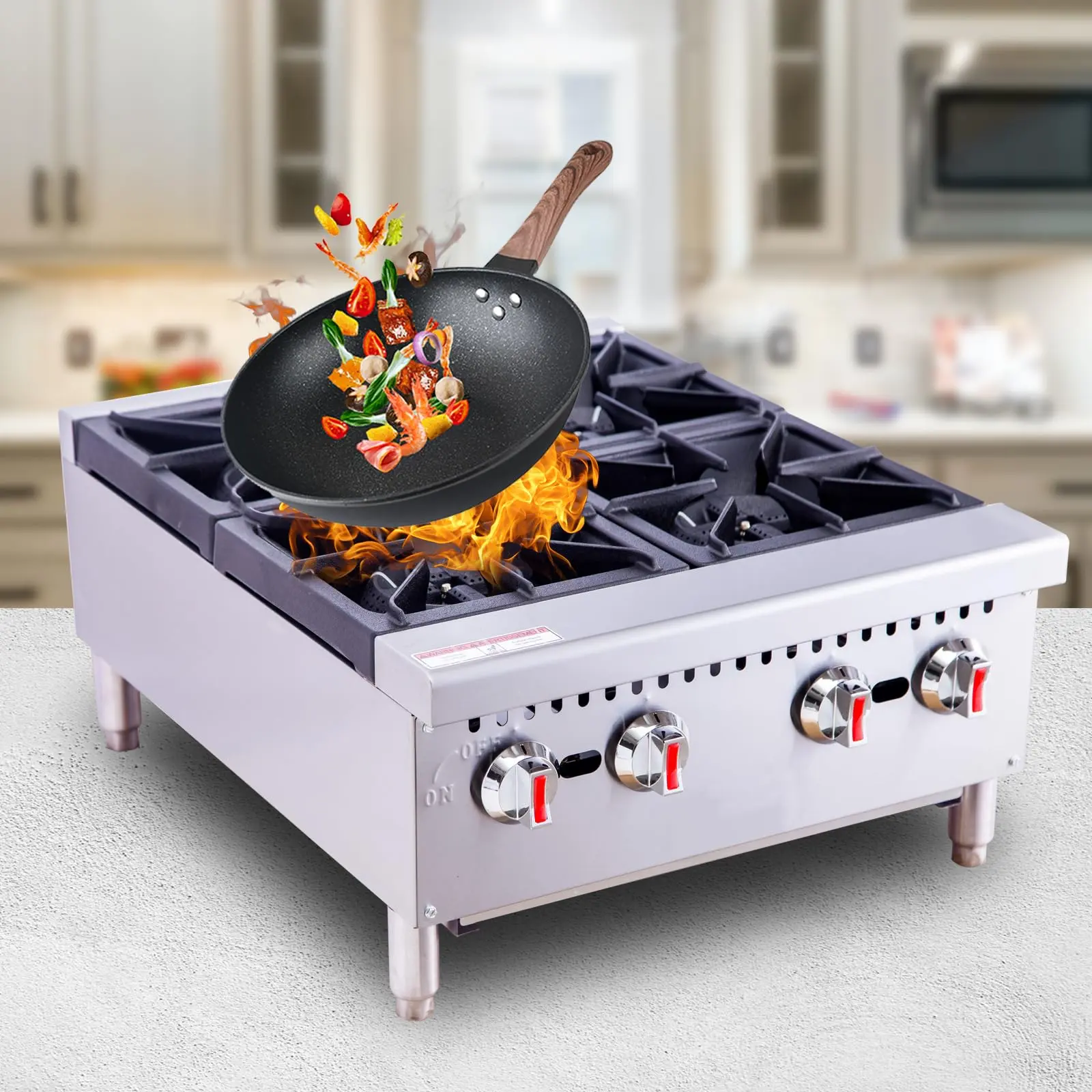 Hakka 24" Countertop Heavy-Duty 4-Burner 120,000 BTU Gas Range, ETL Listed, ¾” Rear NPT Gas Inlet, Versatile for Household and Commercial Use