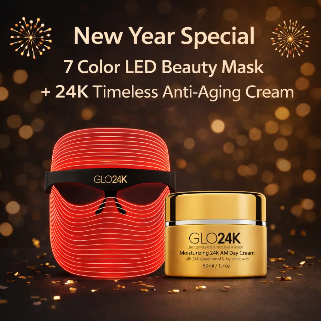 GLO24K 7 Color LED Beauty Mask + Day Cream. For Flawless, Glowing, and Radiant Skin.