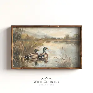 Aglined Charming Mallard Duck Wall Art Poster Unframed For Nursery, Bird Hunter's Vintage Oil Print - Unique Cabin Decor