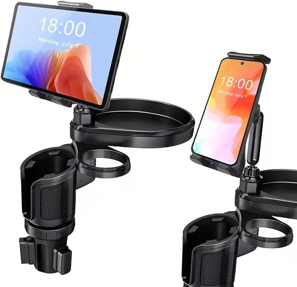 4-in-1 Car Table Tray with 360° Rotation Cup Holder & Phone Holder for Vehicles Road Trip Essentials Car Organizer Stable Durable Build