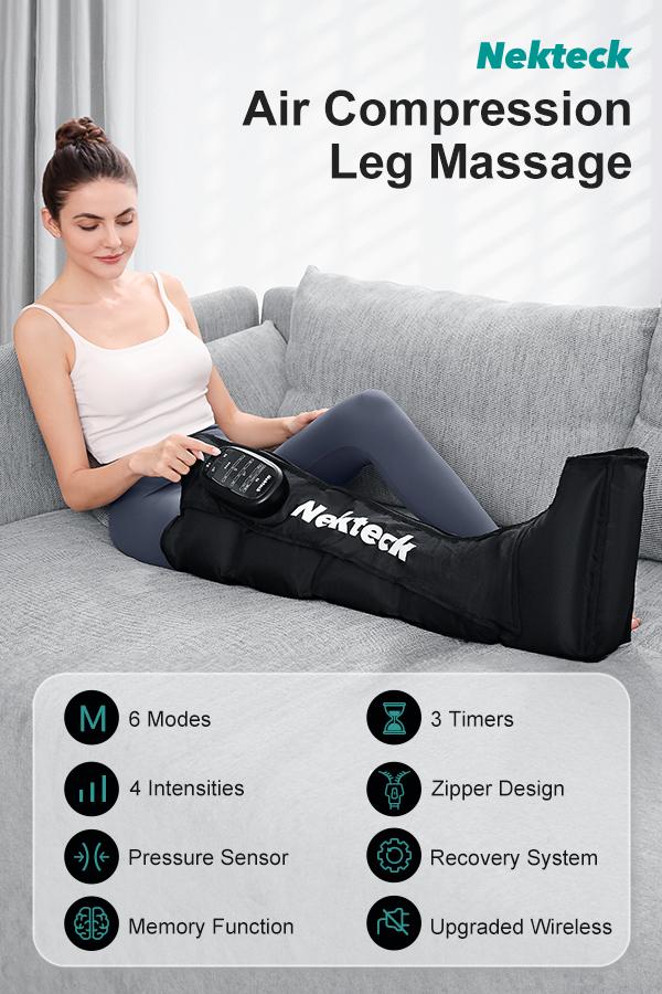 Nekteck Cordless Leg Massager Recovery System (Single Leg Only), Air Compression Massage, Full Leg Boots for Circulation and Pain Relief Comfort Daily