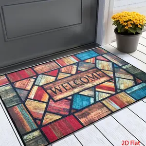 [2D Flat]Welcome Doormats Wooden Entrance Mat Non-Slip Floor Mats Indoor Use Home Decor