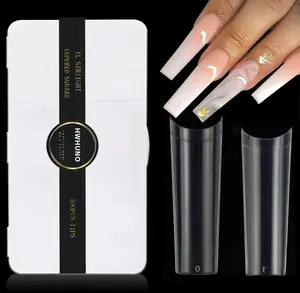 HWHUNO XL Tapered Square Nail Tips No C Curve,500Pcs Clear Medium Half Cover Long Coffin Acrylic Nails Tips Preshaped for Professional Manicure Salon and Home DIY
