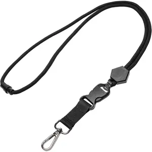Breakaway  Lanyard for ID Badges - Durable Heavy-Duty Round Cord with Safety Breakaway and Detachable Buckle, Adjustable Black Key Lanyard with Metal Hook for ID Card and