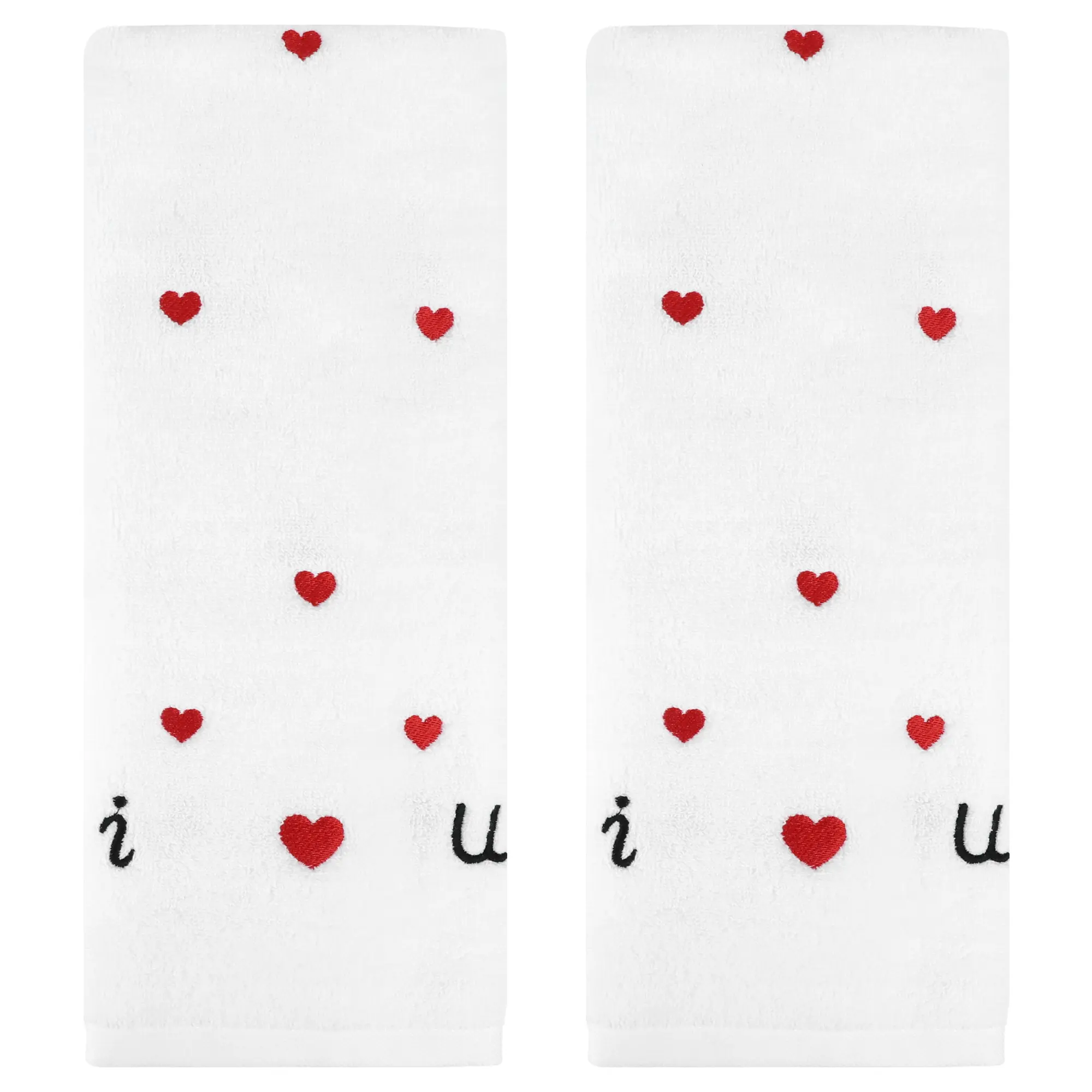 REGALWOVEN Valentine's Day Cotton Hand Towels Letter Heart Love Pattern Bathroom Decorative Absorbent Towel Set for Cleaning Drying