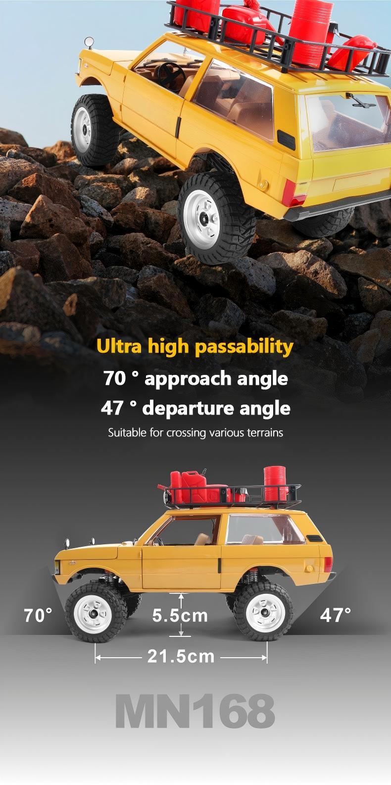 1/12 4WD Off-Road RC Crawler, MN-168 2.4GHz Remote Control Rock Crawler, Ready to Run RC Vehicle Toy for Kids