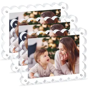 Photo Frame 68Inch -3Pack  Scalloped Glass Frames, 12+12mm Thick Double-Sided Design, Clear Picture Frame with Thick Block | Trendy   Set Stylish  Frames (3Pack, 68)
