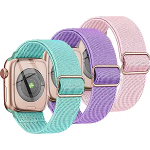 P-WBA018   3 Pack Stretchy Nylon Strap Compatible with Kids Apple Watch Band, Replacement Bands for iWatch Ultra 2 1 Series 10 9 8 7 6 5 4 3 SE SE2 38mm 40mm 41mm 42mm 44mm 45mm 46mm 49mm Boy Girl Small Wrist