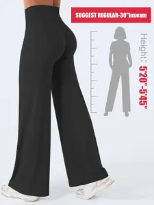 30'' Inseam Women's Straight-Leg Wide-Leg Trousers Nude-Coloured Drape-Effect High-Waisted Tummy-Control Sports Trousers Women's Casual Flared Trousers Extra-Wide Leg Openings Outdoor Travel Sports Trousers Flared Yoga Bottoms