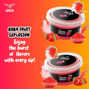 LOCCA Popping Boba Strawberry Flavor – Fruity Burst in Every Pearl – Pack of 2 Containers (17 oz each) Beverage Drink
