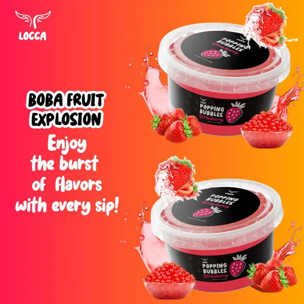 LOCCA Popping Boba Strawberry Flavor – Fruity Burst in Every Pearl – Pack of 2 Containers (17 oz each) Beverage Drink