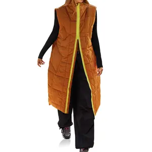 Lannew Womens Long Quilted Puffer Vest Lightweight Sleeveless Winter Jackets Side Slit Packable Coats