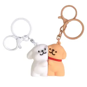 New Cartoon Puppy Magnetic Sticker Keychain Couple Combination Hug Pendant Creative Cute Gift Silicone