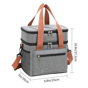Double Decker Insulated Cooler Lunch Bag, Waterproof Leakproof Thermal Tote Bag Portable for Picnic Camping Outdoor Work Travel