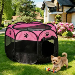 PAWGIANT Dog Playpen Cat Tent Puppy Playpen, Pop-Up Enclosure Dog Cage Foldable Pet Exercise Pen Indoor Outdoor Travel Camping Use, Brooder with Cover, Mesh Breathable Small Animal Playpen Pe, Dark Pink