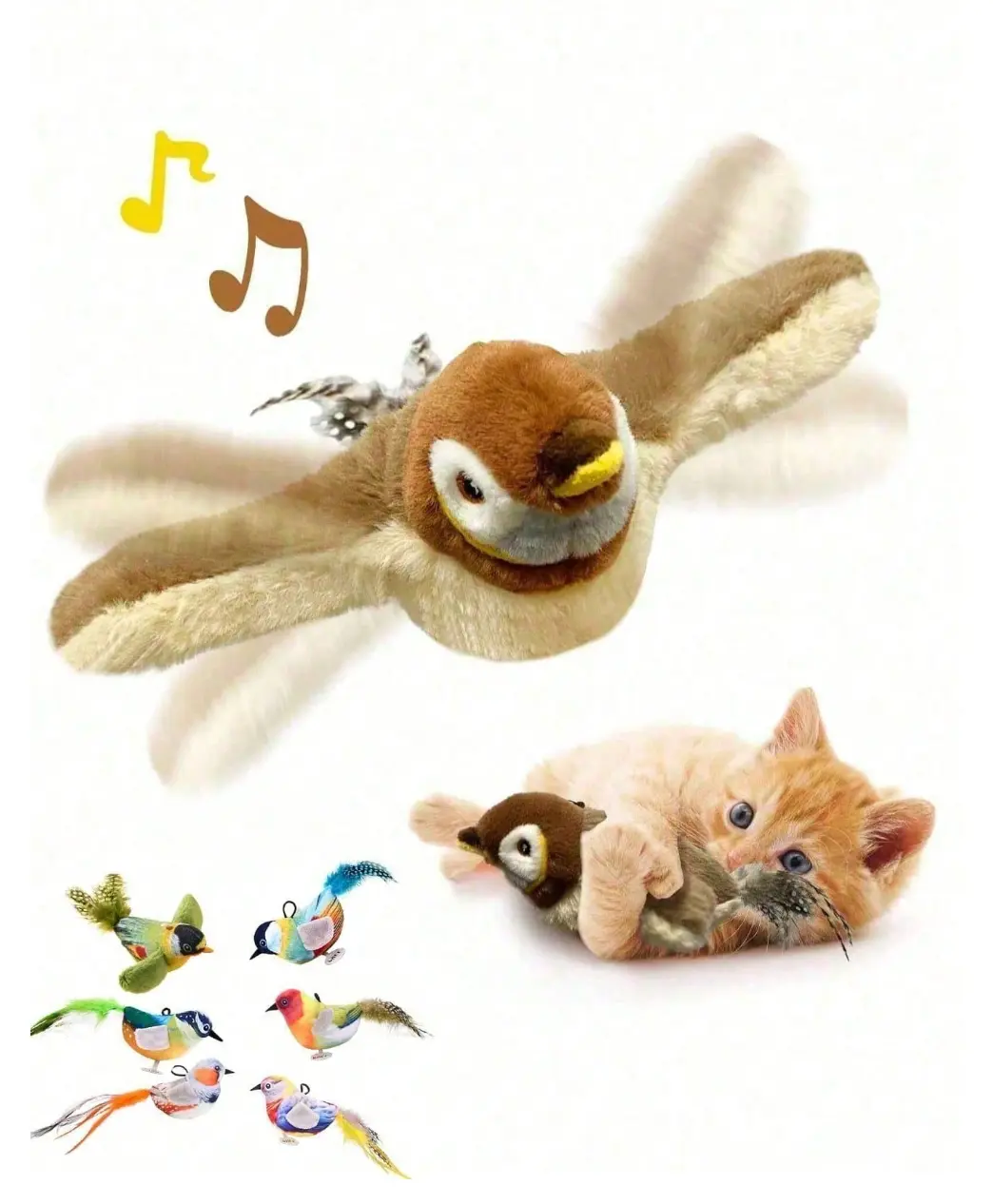 Cat Toys, Interactive Flapping Bird Cat Toy with Chirping Sound, Realistic Flying Bird Toy for Indoor Cats, Motion Activated Plush Cat Toys for Exercise, Hunting & Kicking, Kitten Toys