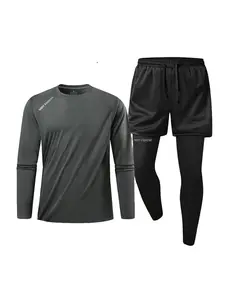 Men's All-Season Quick Dry Breathable Elastic Set, Workout Running Clothes, 2-In-1 Pants with Elastic Waistband, Built-In Phone Pocket and Night Reflective Running Strips, Breathable Comfort Quick-Dry Fabric for All Seasons