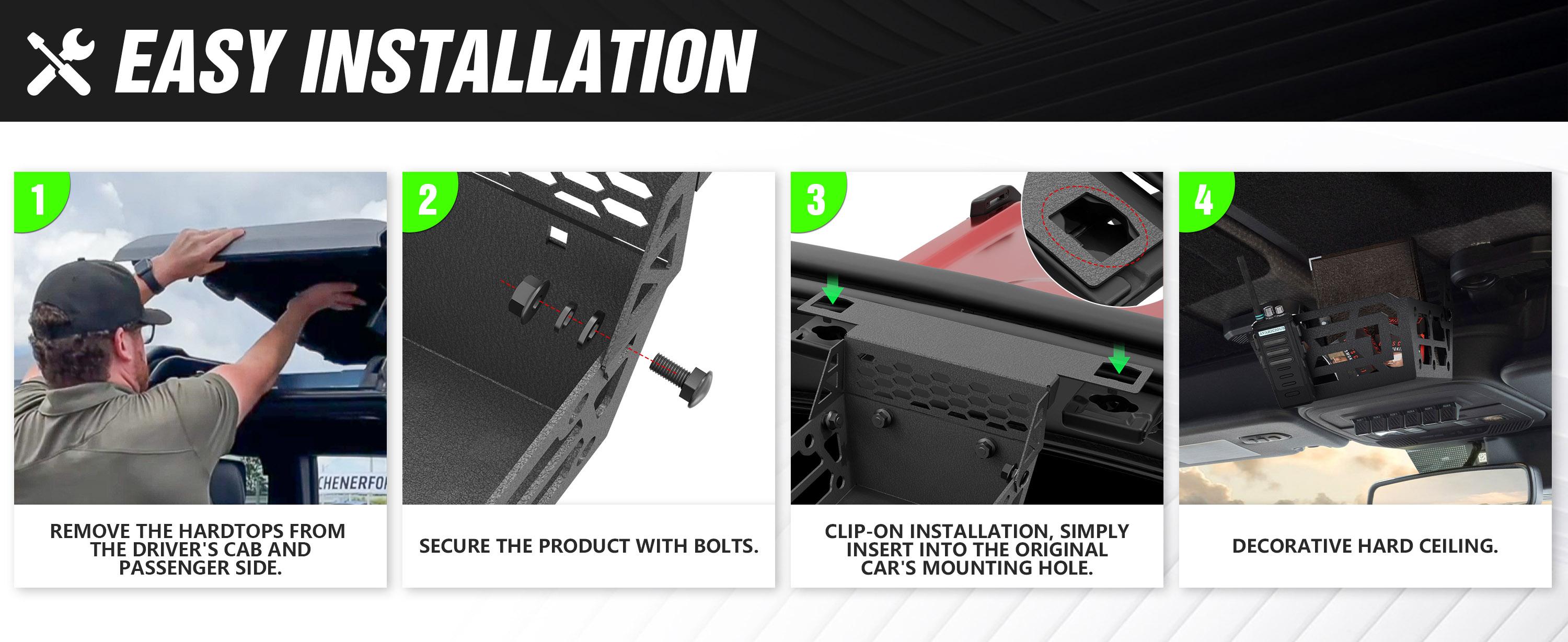 【Yzona】Overhead Storage Compatible with 2021 2022 2023 2024 2025 2026 Ford Bronco, Interior Steel Console Organizer Hard Top Basket Storage Panel Tray (Exclude Soft Top)