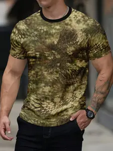 Snake Skin Print Slim-Fit T-Shirt - Exotic Wild Texture Casual Top