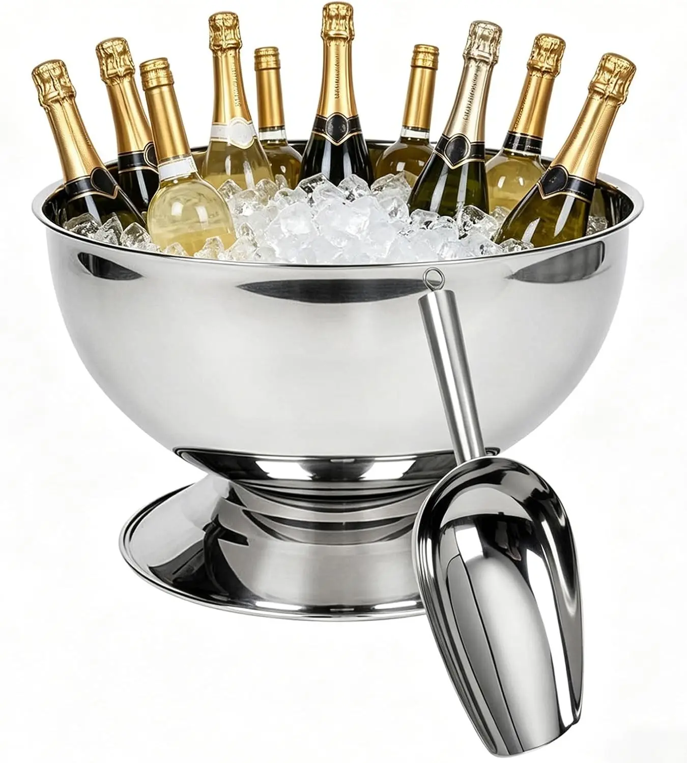 12L Large Ice Bucket for Parties,Silver Stainless Steel Beverage Tub with Scoop – Champagne Bucket for Mimosa Bar Supplies, Wine Cooler Bucket, Drink Bucket for Celebrations