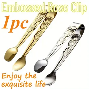 1pc ice tongs, sugar cube tongs, ice cube tongs, fruit tongs, bar ice bucket tongs, rose-shaped tongs, sugar tongs, mini food tongs, rose-patterned ice cube tongs, cookie tongs, lemon slice tweezers
