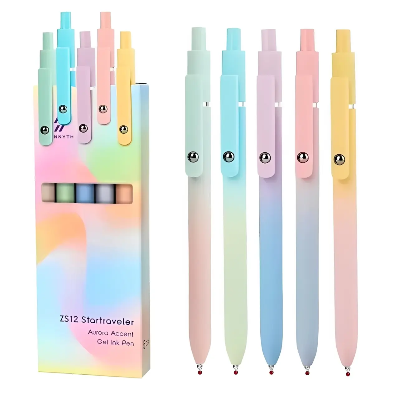 5-Pack Pastel Gradient Gel Pens, Retractable Smooth Writing Pens for Journaling, Note Taking, School, Office & Everyday Writing