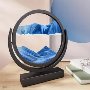 Love Brand Moving Sand Art Painting Circular Glass 3D Deep Sea Landscape Dynamic Sand Art Landscape Sensory Decor Ornaments Orange