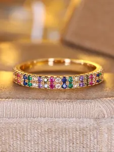 Minimalist Band Rings for Women, Rainbow Colors Synthetic Zirconia Stackable Finger Ring, Perfect Gift for Birthdays & Anniversaries