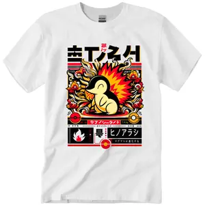 Retro Cyndaquil Style anime PKMN T-Shirt, Vintage Style Japanese Shirt