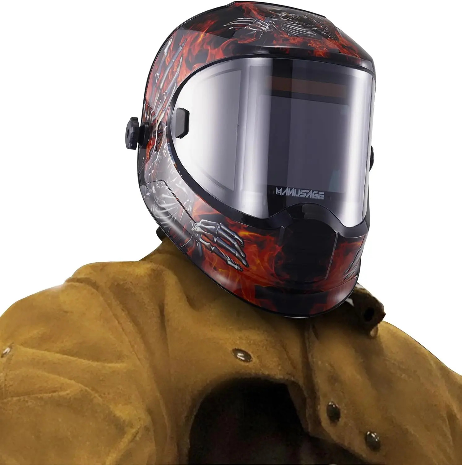 Panoramic View Helmet Auto Darkening, Hood with 4 Arc Sensor, True Color Shade 5-8 and 9-13 Idear for TIG MIG ARC, Delay and (E980S Decor)