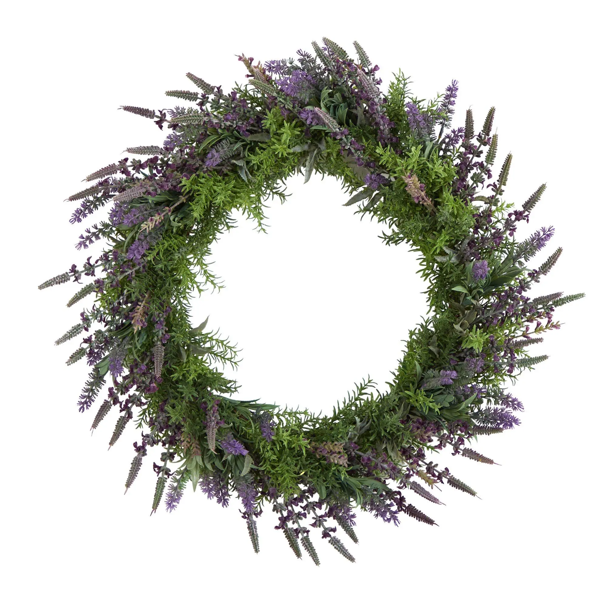 24 inches Synthetic Lavender Blooms Circular Wreath - Maintenance-Free Hangable Home Supplies, Room Decor for Door, Regal Vibe Wall Display