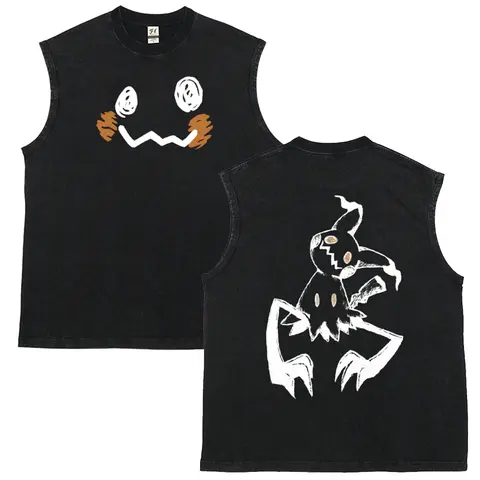 Men's Retro Cargo Graphic Tank Top, Cartoon Pocket Monster Character Double-Sided Print Washed Fabric Menswear Vest