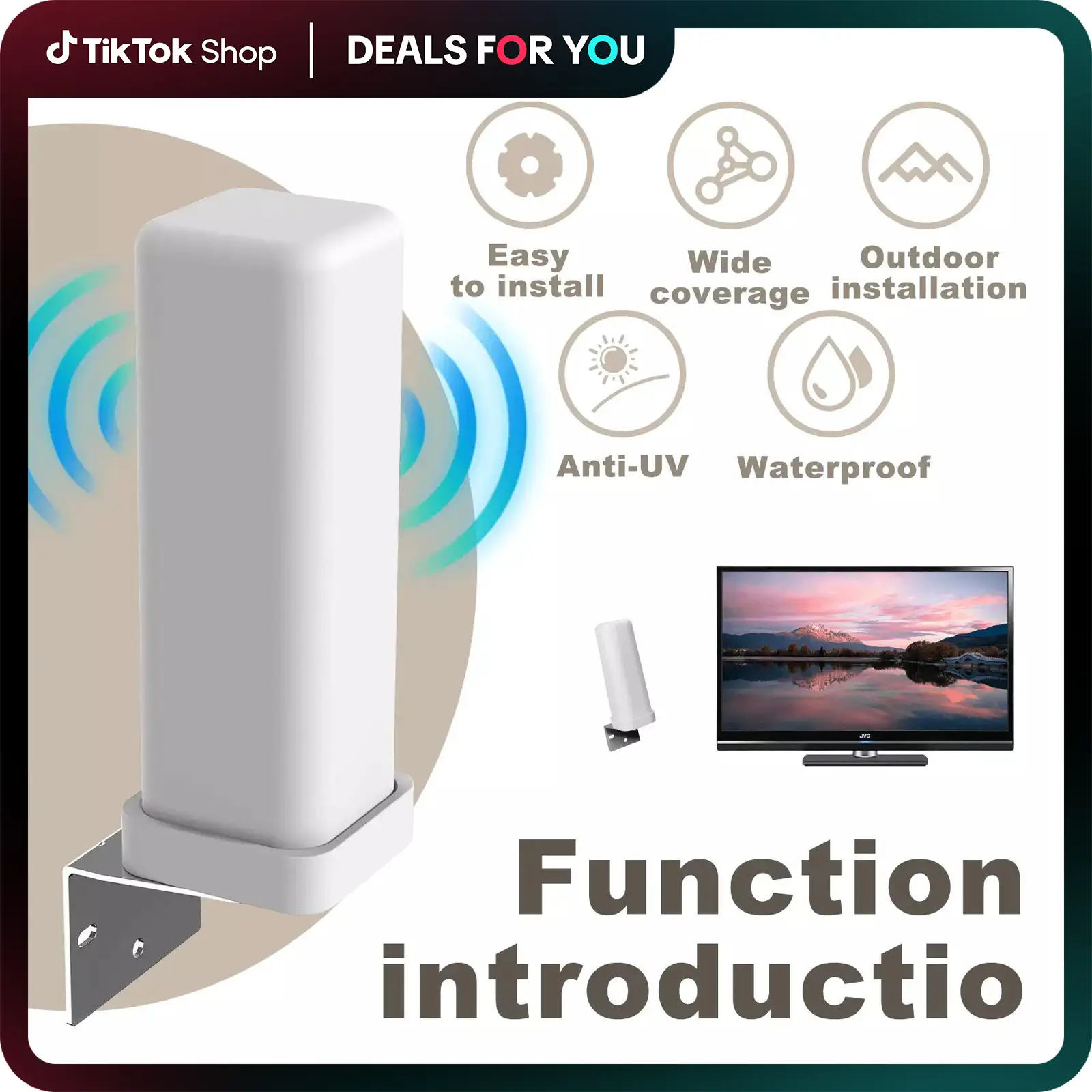 HDTV 1080P Outdoor HD 4K Digital TV Antenna 360° Signal Amplified, Outdoorfun