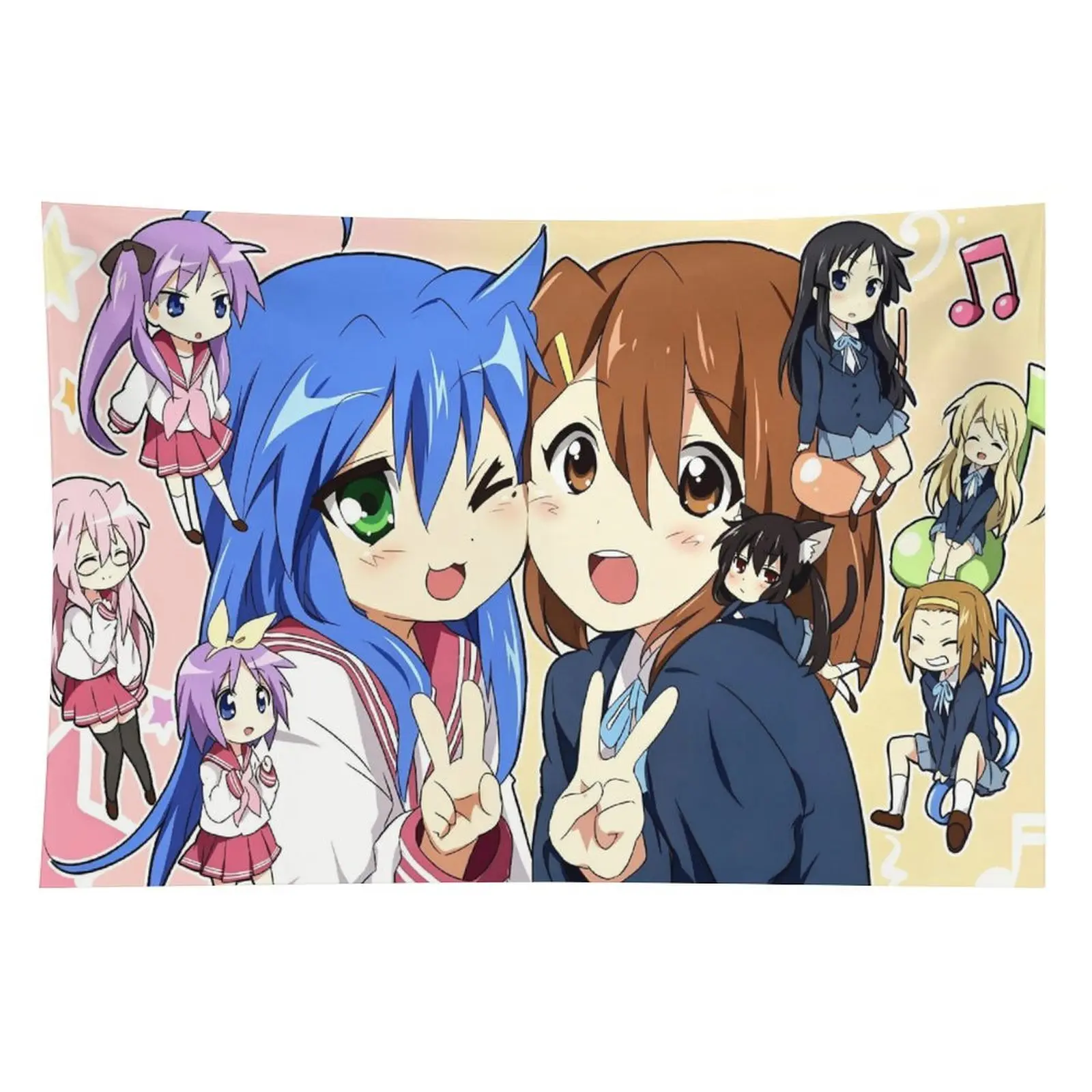 1pc 60x40in Anime Lucky Star & K-On Cute Japanese-Inspired Tapestry, Polyester Machine Washable Room Decoration, Bedroom Wall Hanging Home Decor Accessory