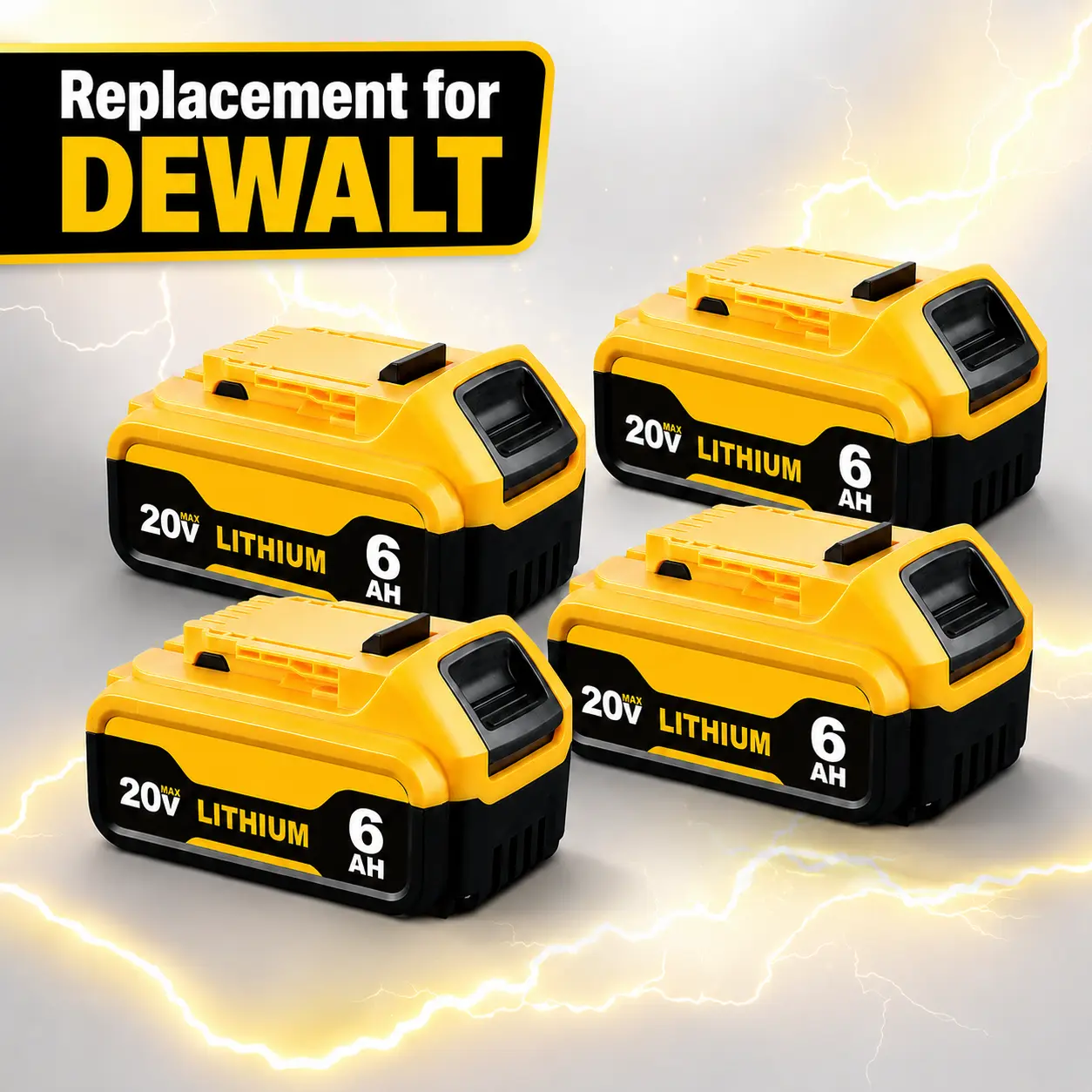 4-Pack 20V MAX 6.0Ah Replacement Battery Compatible with DEWALT 20V Power Tools, High Capacity Lithium Battery, Extended Runtime, Stable Power Output for Drills, Saws, Blowers