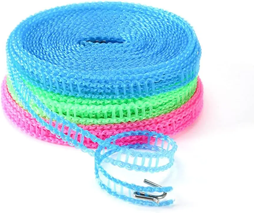 3-Pack Windproof Clothesline for Travel & Camping  16.4ft (5M) Long, Portable Indoor Outdoor Clothes Drying Rope – Blue Pink Green