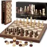 15in Durable Walnut Chess Board Set - Magnetic Folding, Collision Color, Extra Queens, Sponge Slots Protection, Smooth Surface, Round Edges, Stay-Put Pieces, Easy to Store, Portable Tabletop Game for Traveling Adults, Christmas Birthday Gift
