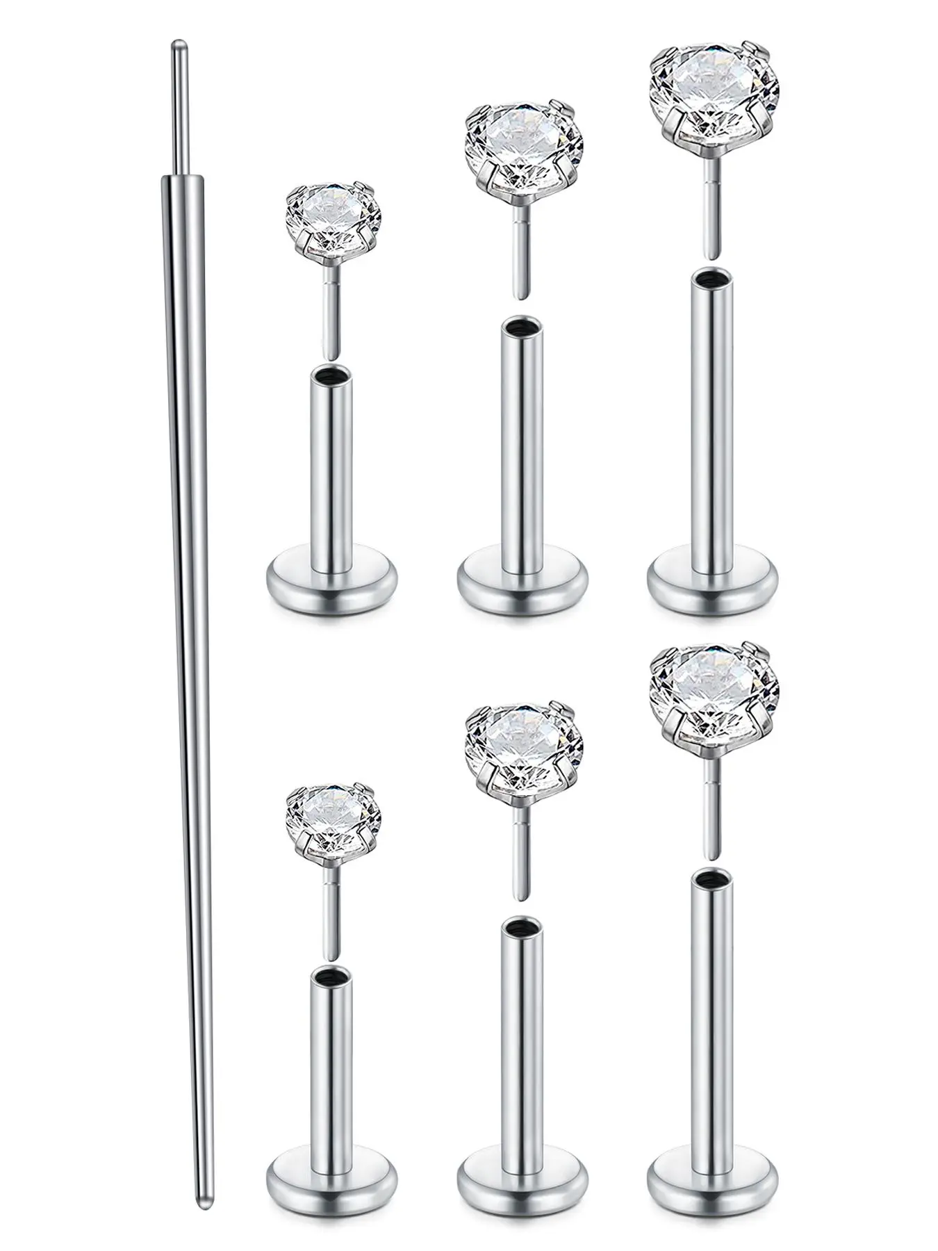 Minimalist Temperament Artificial Zircon Inlaid Lip Bar & Nose Stud, Stainless Steel Conch Helix Piercing Tragus Medusa Madonna Jewellery