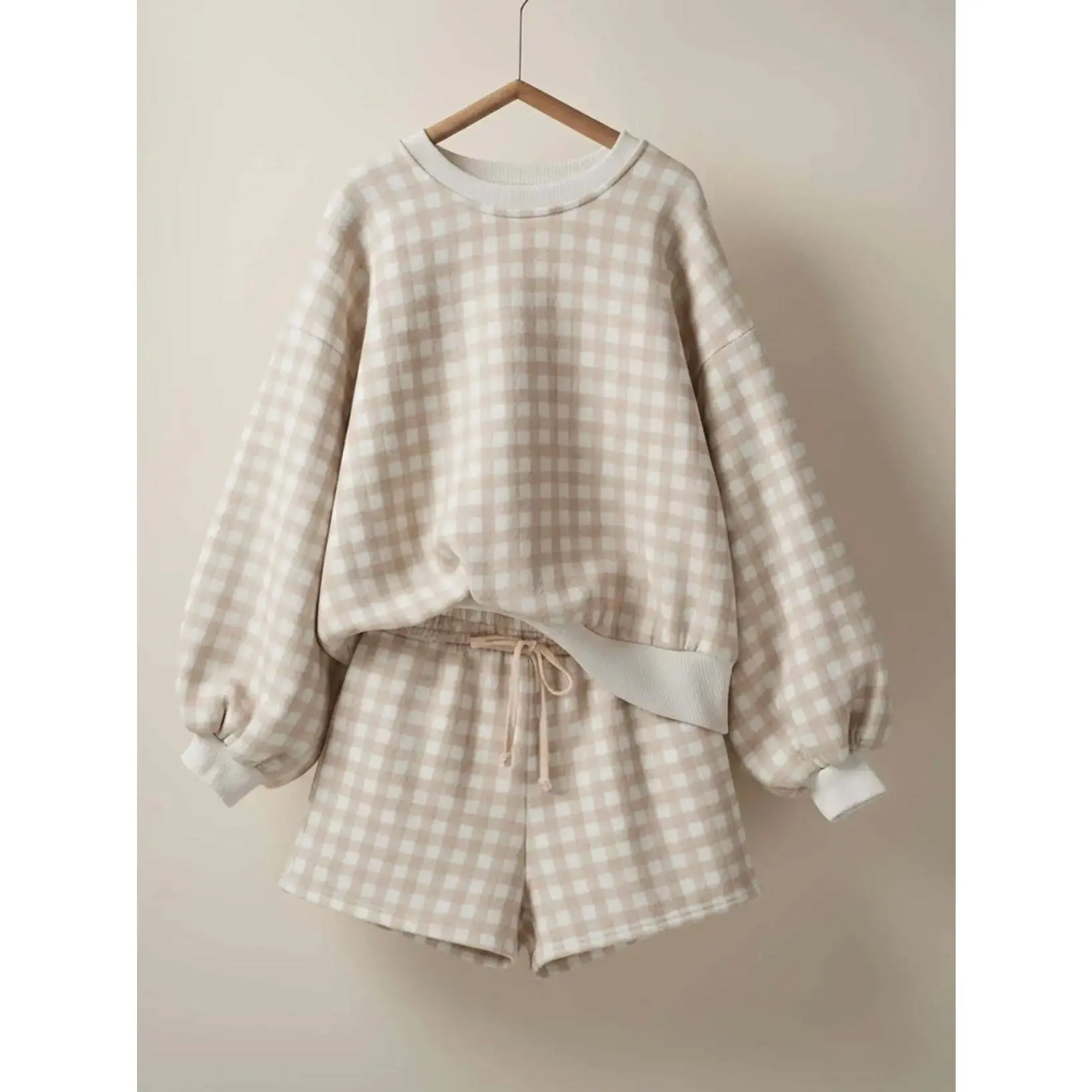 Khaki Gingham Lounge Set