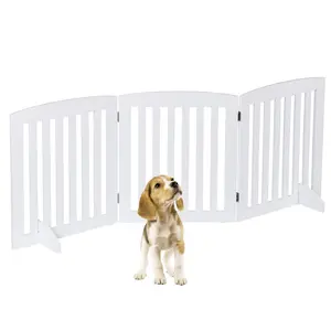 SUPERDEAL 24-Inch 3-Panel Solid White Foldable Pet Gate - MDF+Metal Portable Puppy Pen, Indoor Dog Fence for Home Entryway, Doorway,summerwins