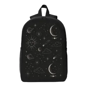 Stars and Moon Theme Elements Backpack Lightweight Casual Backpack with Zip Closure Adjustable Straps, Applicable to for Women and Men