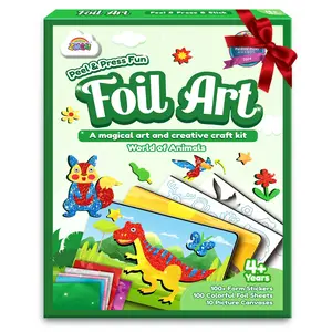 ZMLM   Dinosaur  Foil Art Kit for Kids - Arts Crafts Fun Mess Free Activity Picture Canvases Foil Sheets