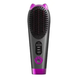 Rechargeable wireless hair straightening brush features a portable ceramic heated comb with 3 heat levels, anti-scald bristles, and fast heating, designed to effortlessly smooth curly, wavy, and frizzy hair for daily use, business trips, and vacations.