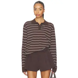 The Garment Madison Polo in Espresso & Ecru Stripes