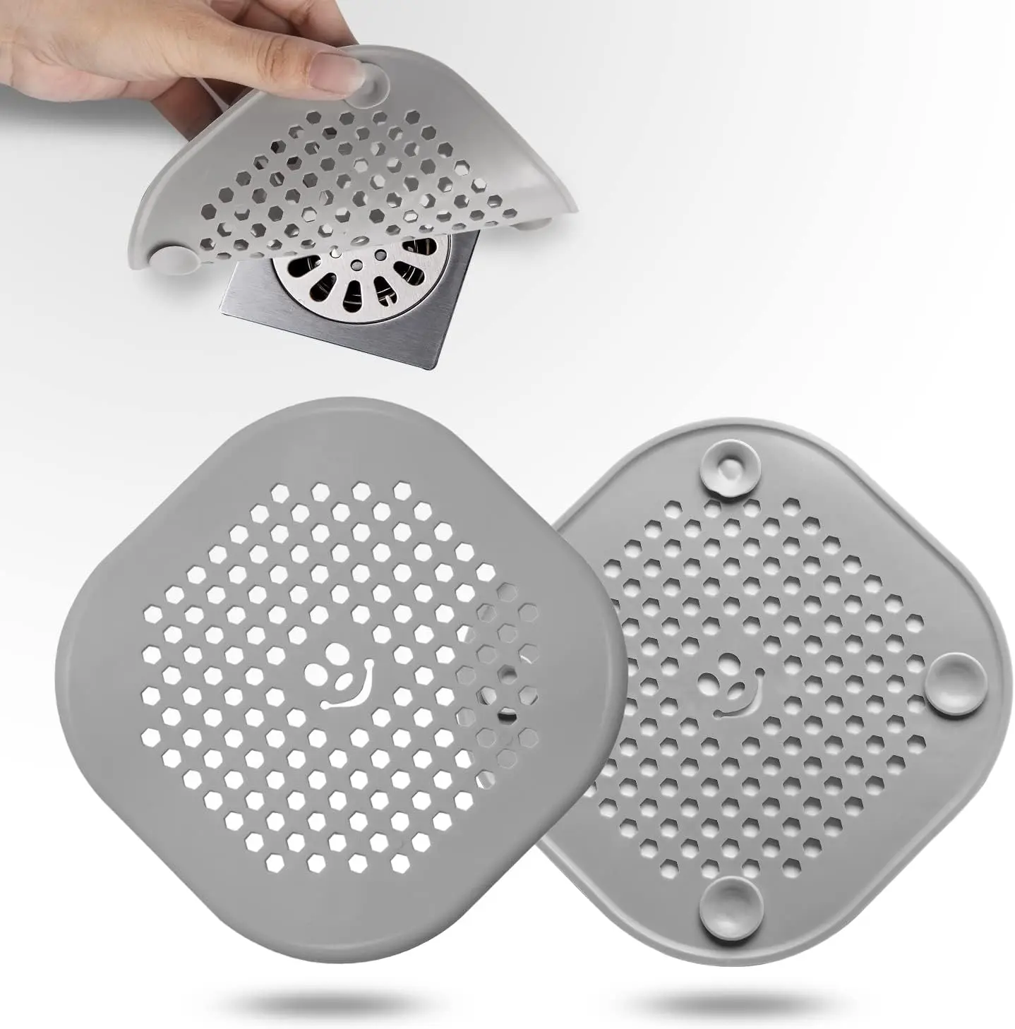 2 Pack Drain Hair Catcher Silicone Shower Drain Protector, Sink Drain Strainer Hair Stopper for Bathroom Kitchen Sink Bathtub – Grey