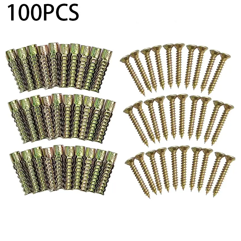 100 Hollow Wall Anchors + 100 Screws Heavy-Duty Fastening Kit, Strong-Hold Solutions for Loose Hinge Holes, Wood/Concrete Wall Repair Needs