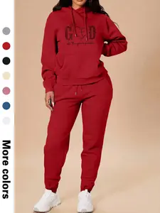 Women's Heart Letter Print Hooded Sportswear Set, Casual Hoodie with Pockets and Sweatpants, Long Sleeve Fitted for Daily Wear, Sweatsuit Set Outfit, Sports Clothing Set, Graphic Tracksuit, Tracksuit Set
